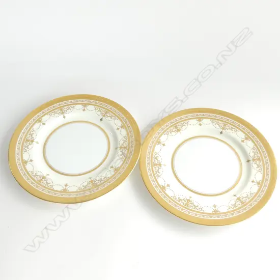 Two Minton H3951 pattern etched gold on ivory large plates